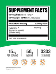 BulkSupplements Huperzine A powder jar close-up highlights clean ingredients