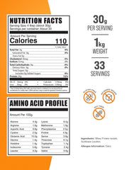 BulkSupplements Hydrolyzed Whey Protein Isolate scoop ready to measure 30 g per serving.