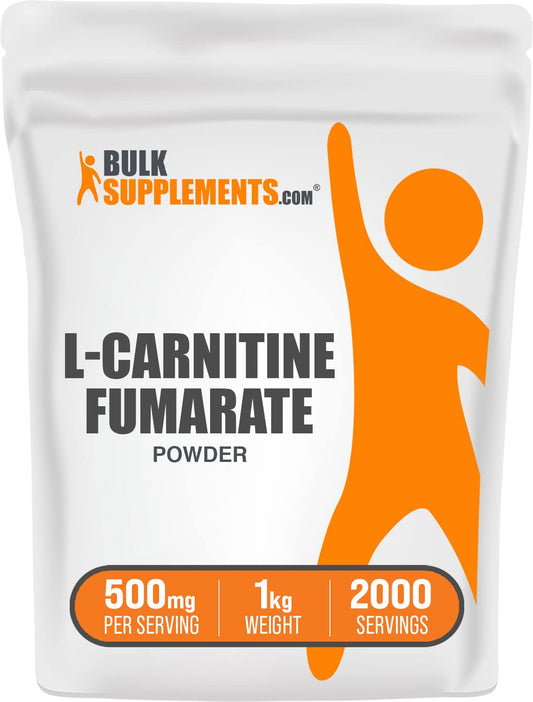 BulkSupplements L-Carnitine Fumarate powder bottle for daily use and clean nutrition integration.