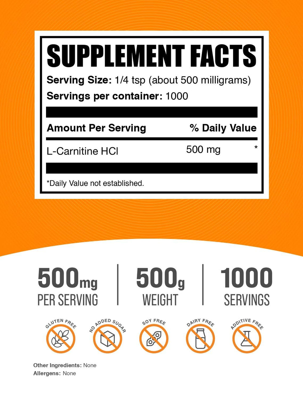 Measuring scoop with BulkSupplements L-Carnitine HCl powder for precise dosing.