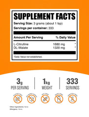 BulkSupplements L-Citrulline Malate 1:1 powder scoop enables precise pre-workout portions.