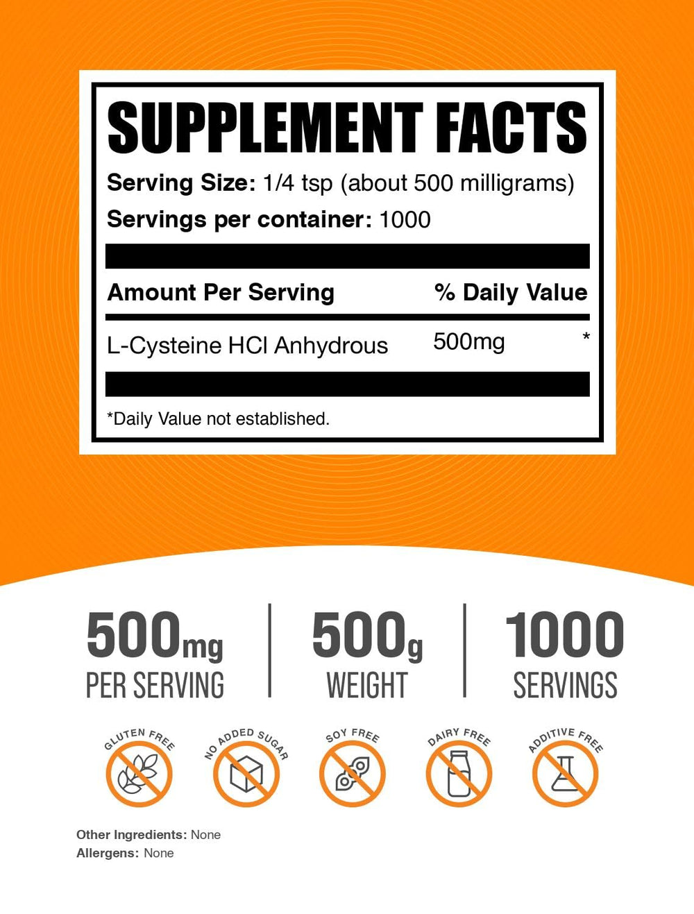 BulkSupplements L-Cysteine HCl powder with scoop, easy to mix in beverages