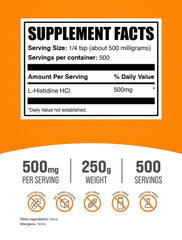 BulkSupplements L-Histidine HCl powder with scoop for easy daily use.
