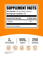 BulkSupplements L-Proline powder dissolves cleanly when stirred into shakes.