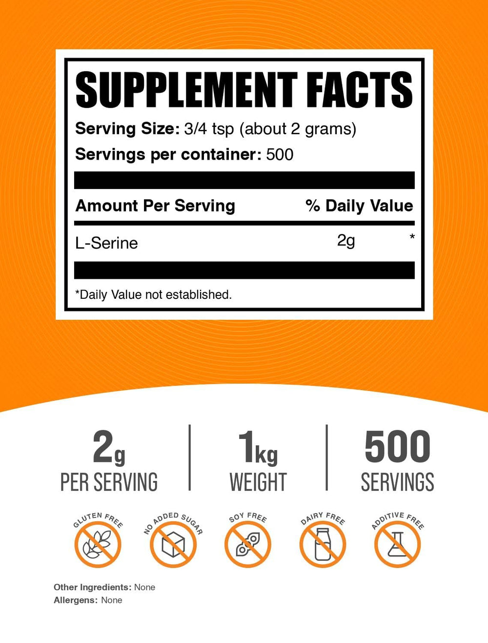 BulkSupplements L-Serine powder scoop, convenient serving for shakes and beverages.