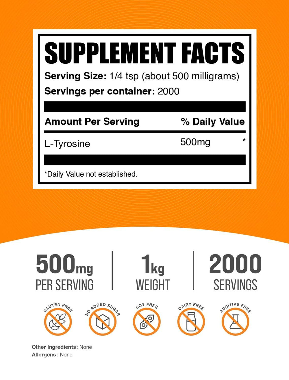 Bulksupplements L-Tyrosine powder serving pouch supports flexible daily supplementation.