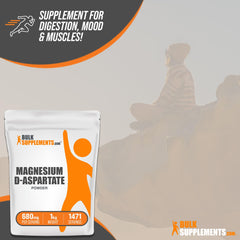 BulkSupplements Magnesium D-Aspartate packaging bag highlights gluten-free and dairy-free.