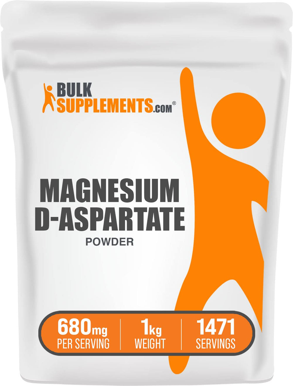 BulkSupplements Magnesium D-Aspartate powder bottle, high absorption.