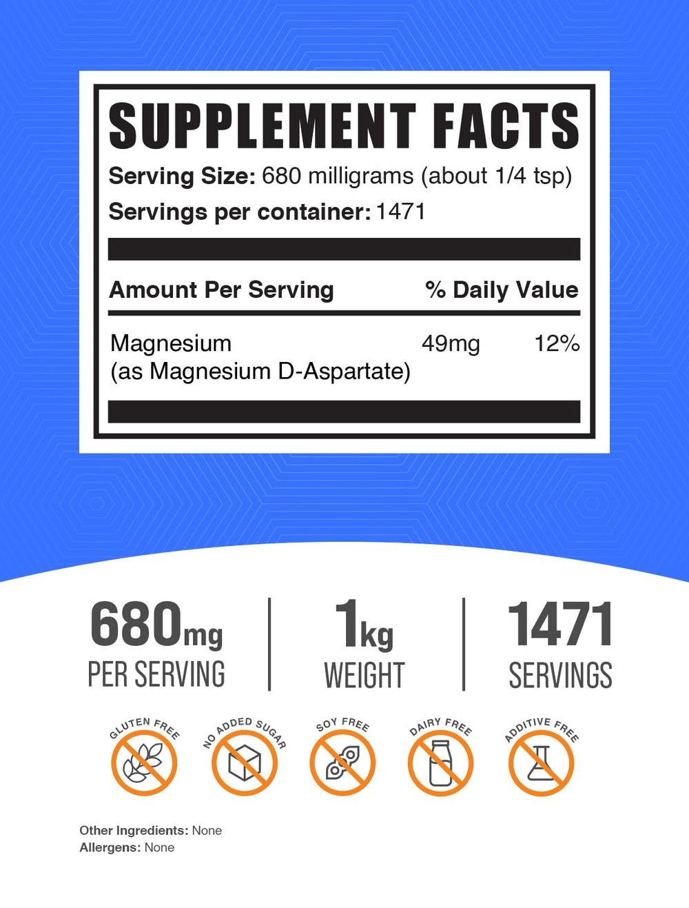 BulkSupplements Magnesium D-Aspartate powder scoop for easy daily dosing.