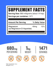 BulkSupplements Magnesium D-Aspartate powder scoop for easy daily dosing.