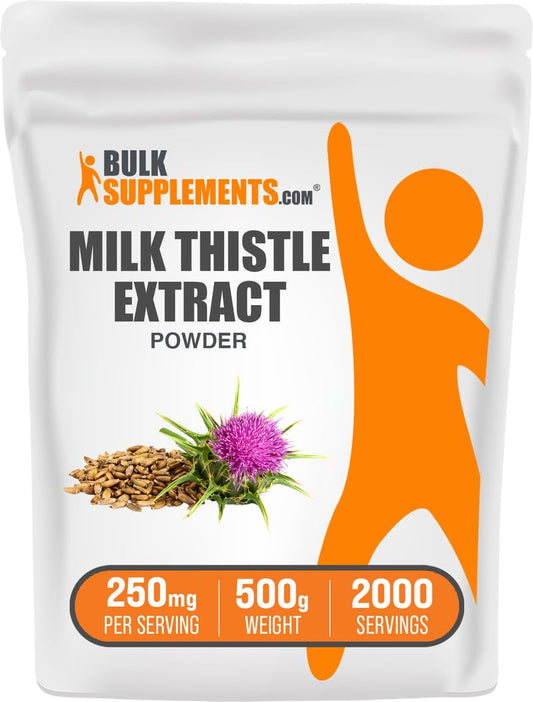 BulkSupplements Milk Thistle Extract Powder bottle for daily wellness support.