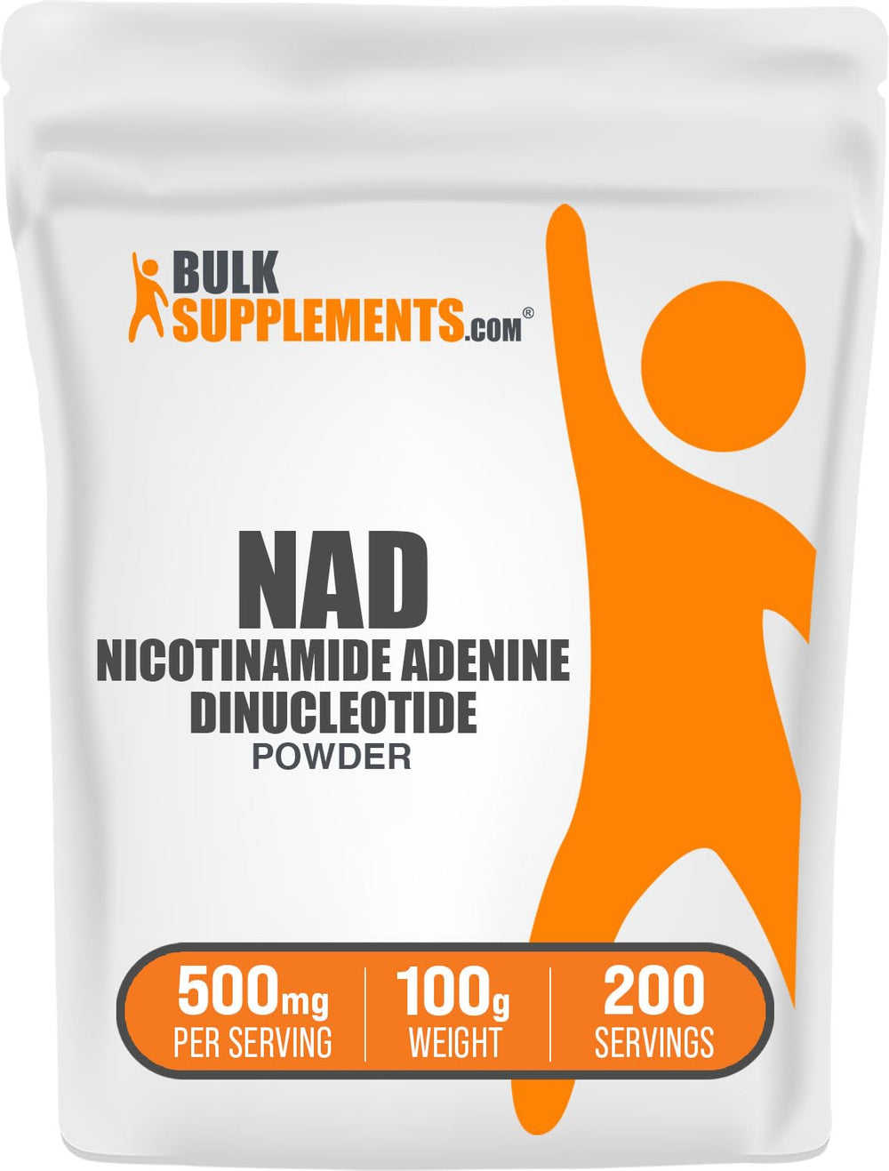 BulkSupplements NAD powder bottle with 500 mg servings for daily energy support