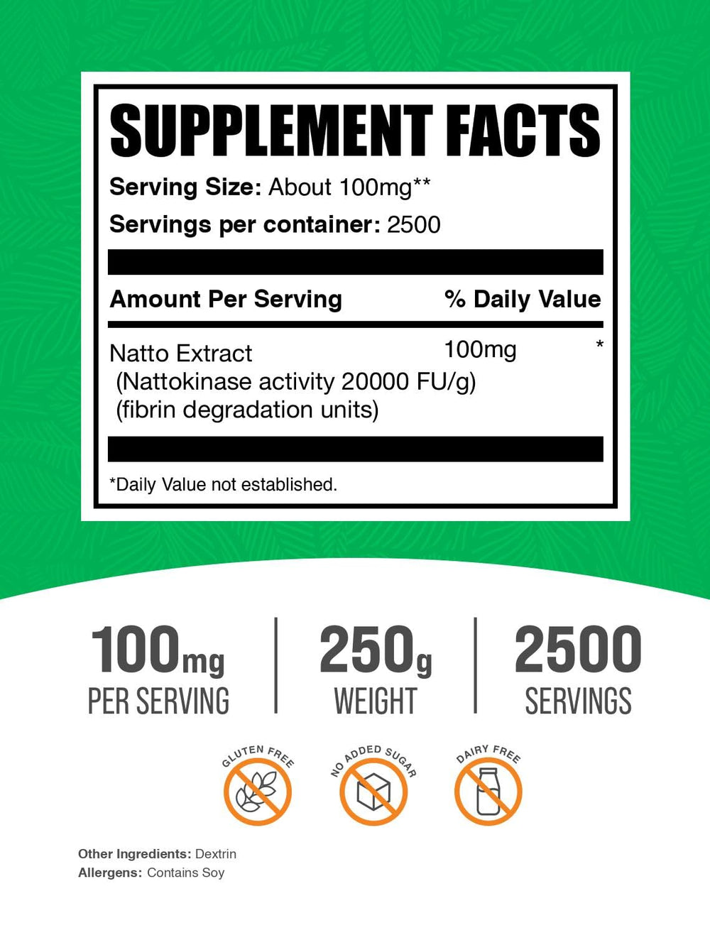BulkSupplements Natto Extract powder jar label emphasizing natto-derived enzyme.