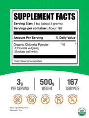 BulkSupplements Organic Chlorella Powder pour closeup ready for easy mixing.