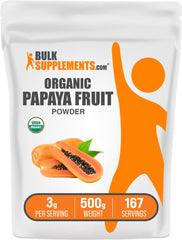 BulkSupplements Organic Papaya Powder in a glass jar ideal for smoothies and cooking