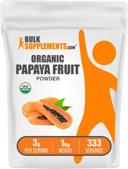 BulkSupplements Organic Papaya Powder bag front view showing organic labeling for easy pantry use