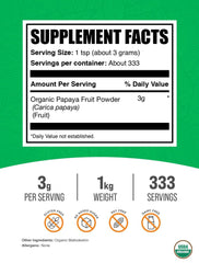 Label view of BulkSupplements Organic Papaya Powder with clear product information