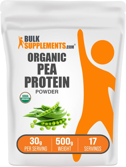 BulkSupplements Organic Pea Protein Powder bottle showing gluten-free plant-based option