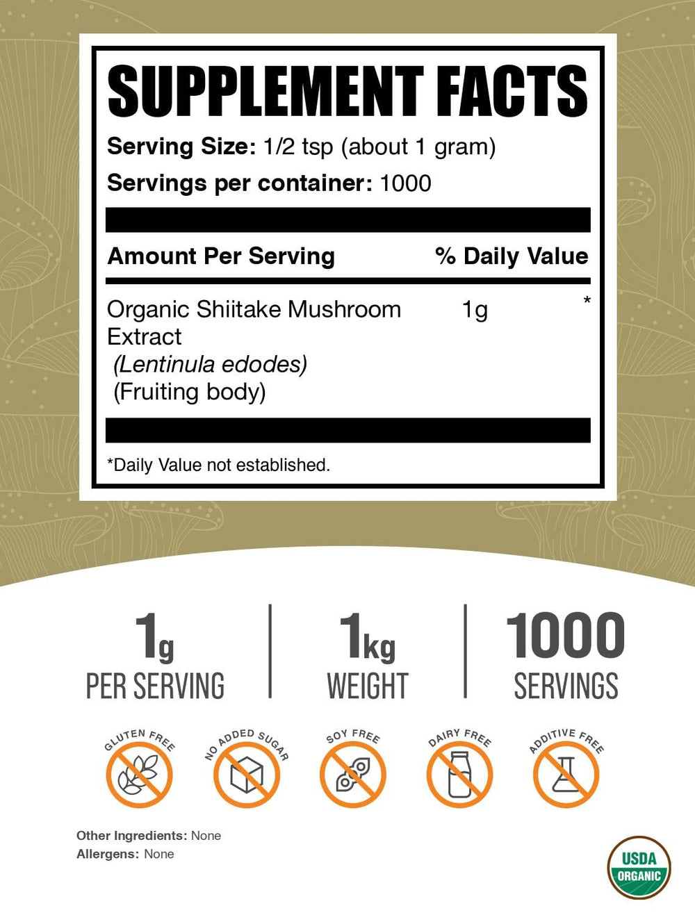 BulkSupplements Shiitake powder scoop for easy daily dosing in smoothies.
