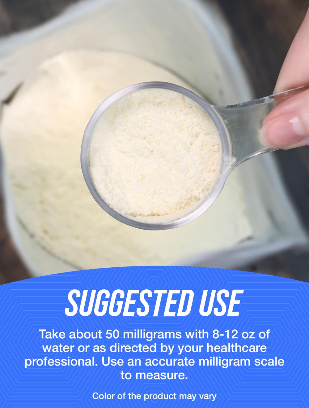 BulkSupplements P5P powder serving spoon illustrates precise portioning.