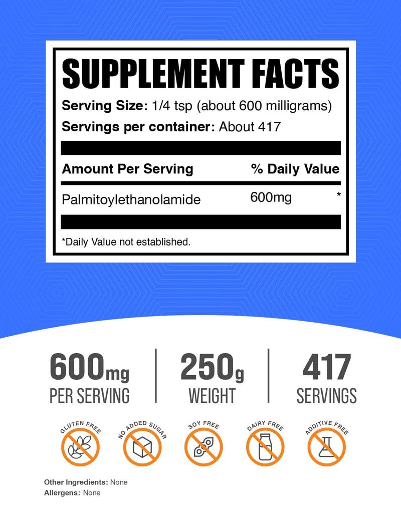BulkSupplements Palmitoylethanolamide powder scoop for precise serving measurement.