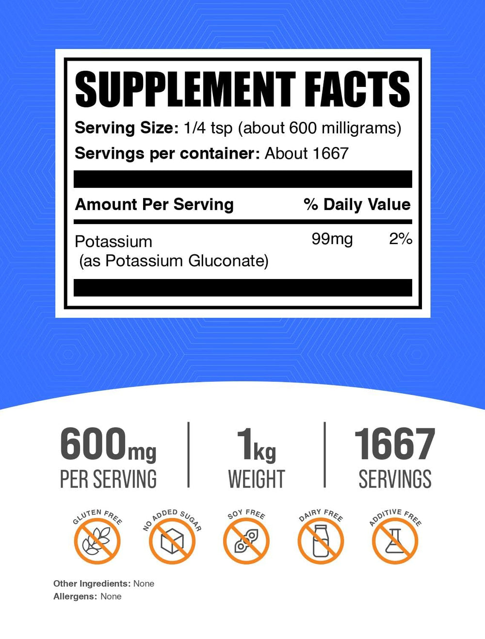 BulkSupplements Potassium Gluconate Powder with scoop for easy dosing