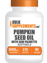 BulkSupplements pumpkin seed oil and saw palmetto softgel bottle for daily wellness.