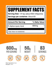 BulkSupplements R-ALA powder jar labeling gluten-free formula