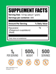BulkSupplements Resveratrol powder with scoop illustrates simple daily mixing.
