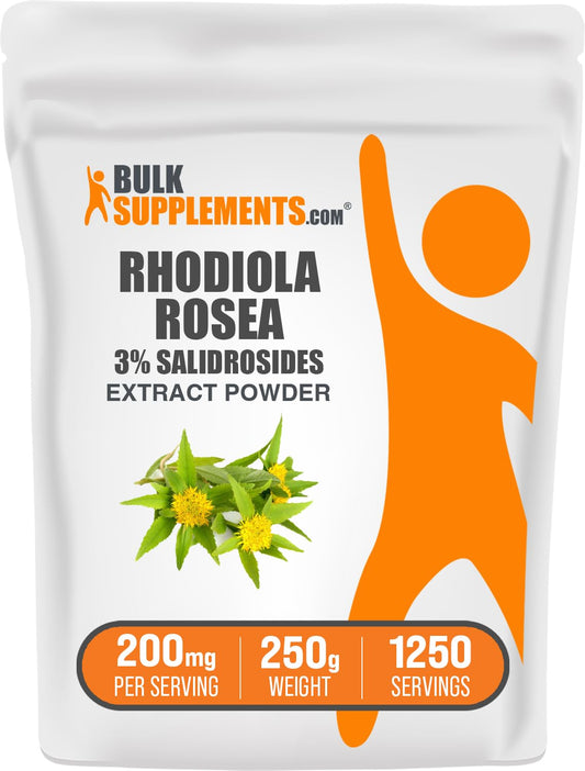 BulkSupplements Rhodiola Extract Powder bottle top view for daily wellness routines