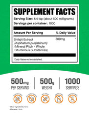 BulkSupplements Shilajit Extract Powder scoop aids precise daily dosing.