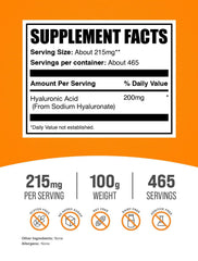 Close-up of BulkSupplements Sodium Hyaluronate Powder for versatile beverages.