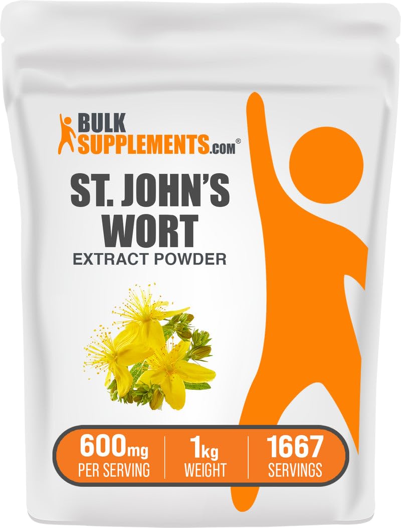 BulkSupplements St. John's Wort Extract bottle with label, vegan and gluten-free mood-support option.