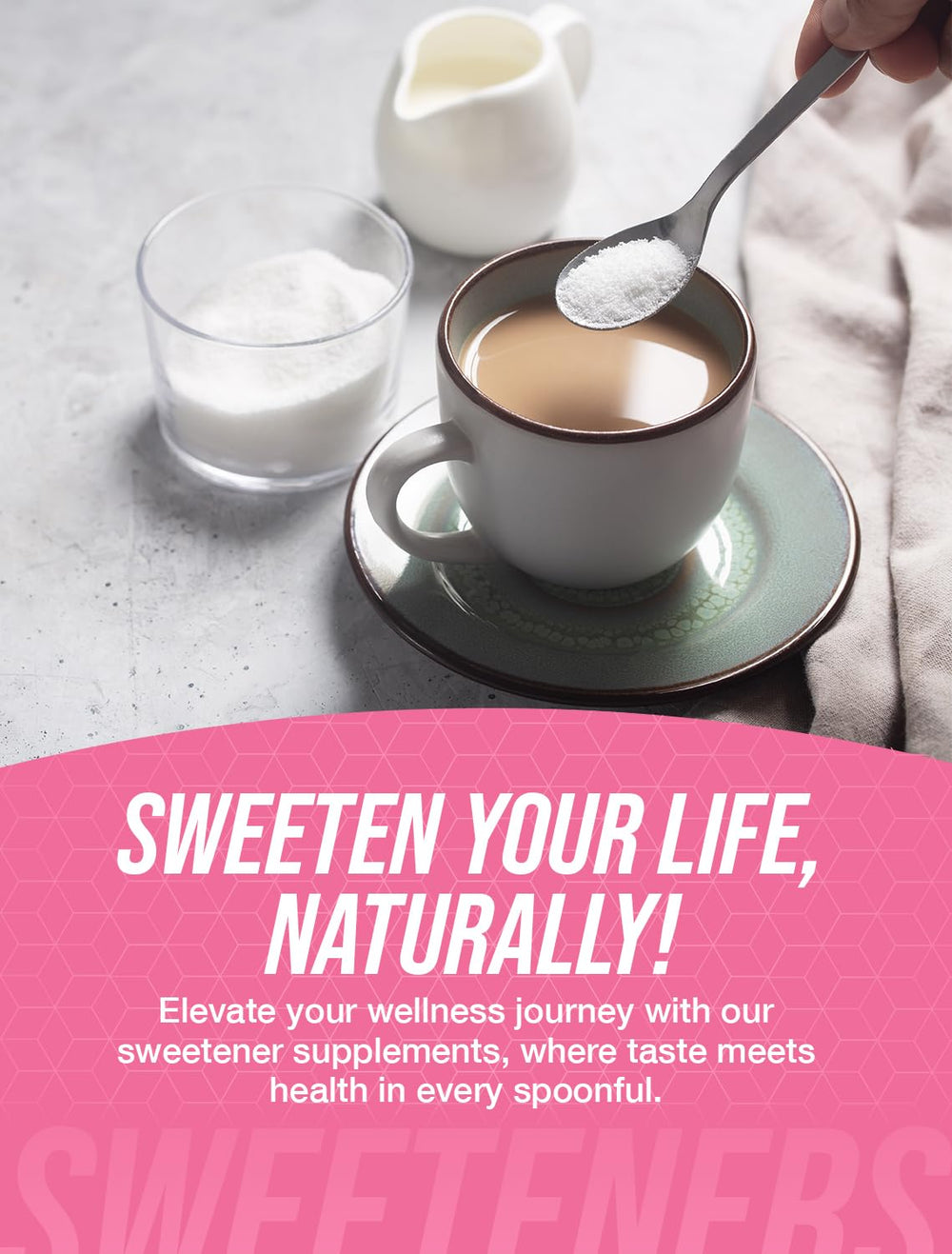 BulkSupplements Stevia Extract Powder pouring into a cup for sugar-free flavor enhancement