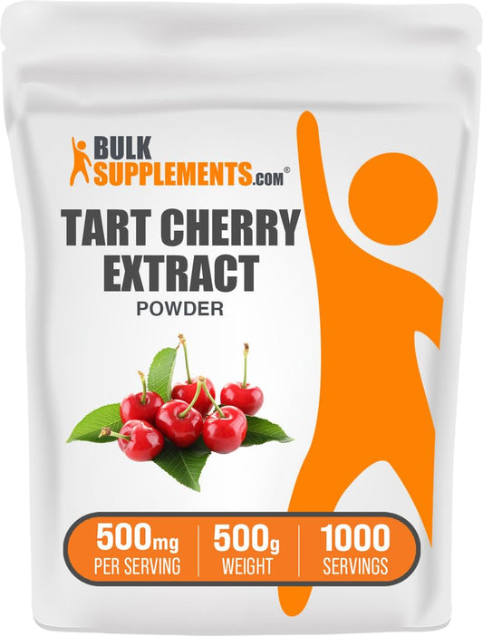 BulkSupplements Tart Cherry Extract Powder bottle showing antioxidant-rich formula for daily wellness