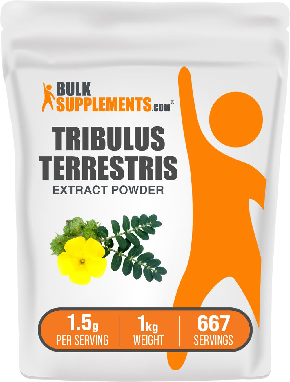 BulkSupplements Tribulus Terrestris Extract Powder jar on shelf for daily wellness.