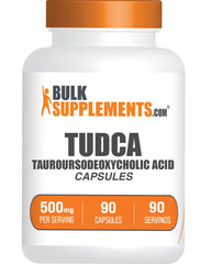 BulkSupplements TUDCA capsules bottle on a clean surface for daily wellness