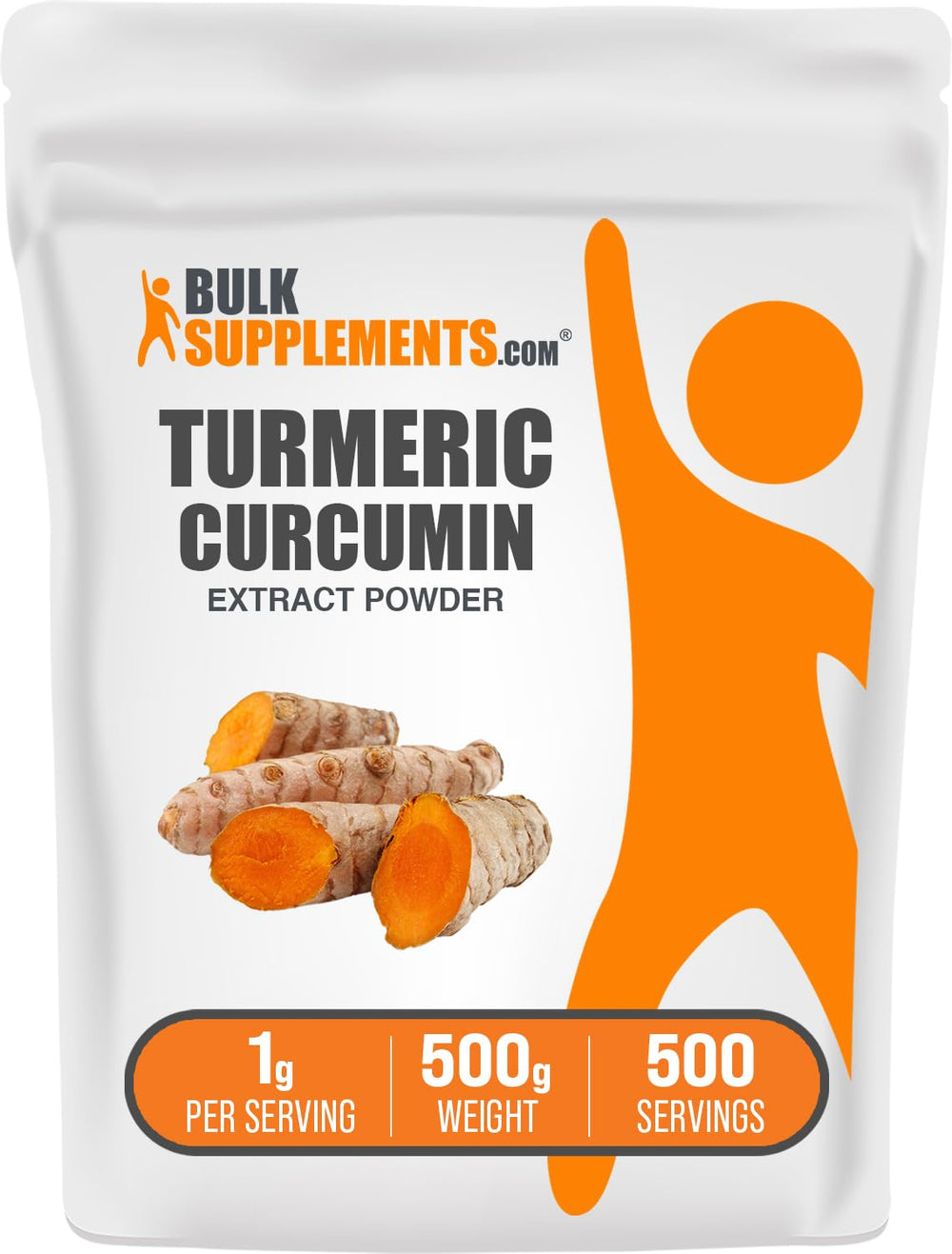 BulkSupplements Turmeric Extract powder in a scoop showing a 1g serving.