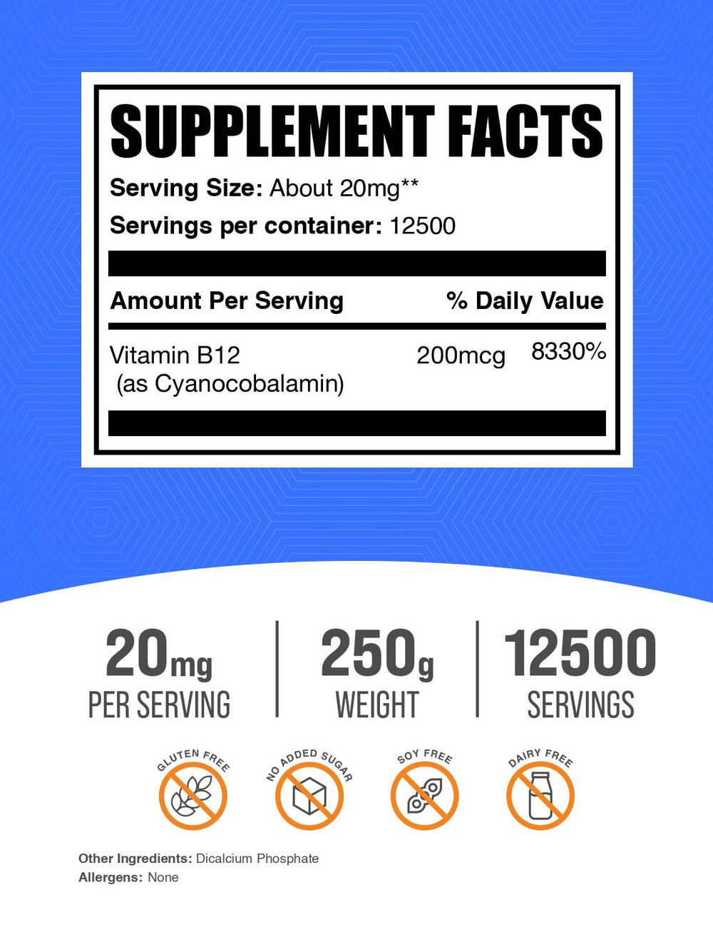 BulkSupplements Vitamin B12 powder scoop enables easy daily dosing.