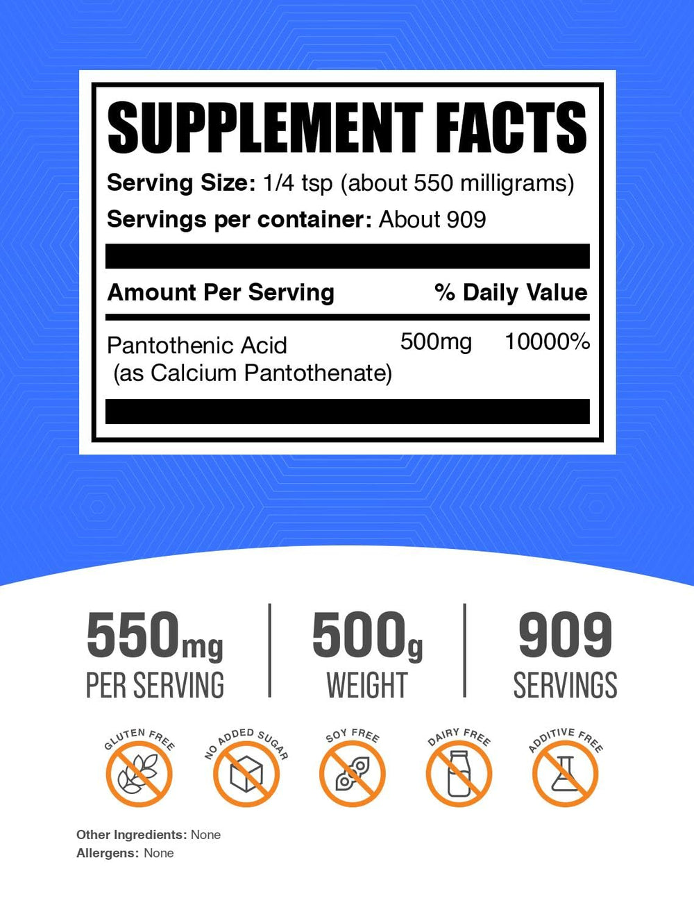 BulkSupplements Vitamin B5 powder measuring scoop for precise servings