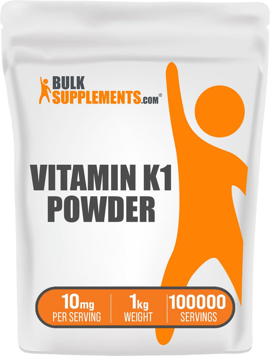 BulkSupplements Vitamin K1 powder container for easy daily supplementation supporting wellness.