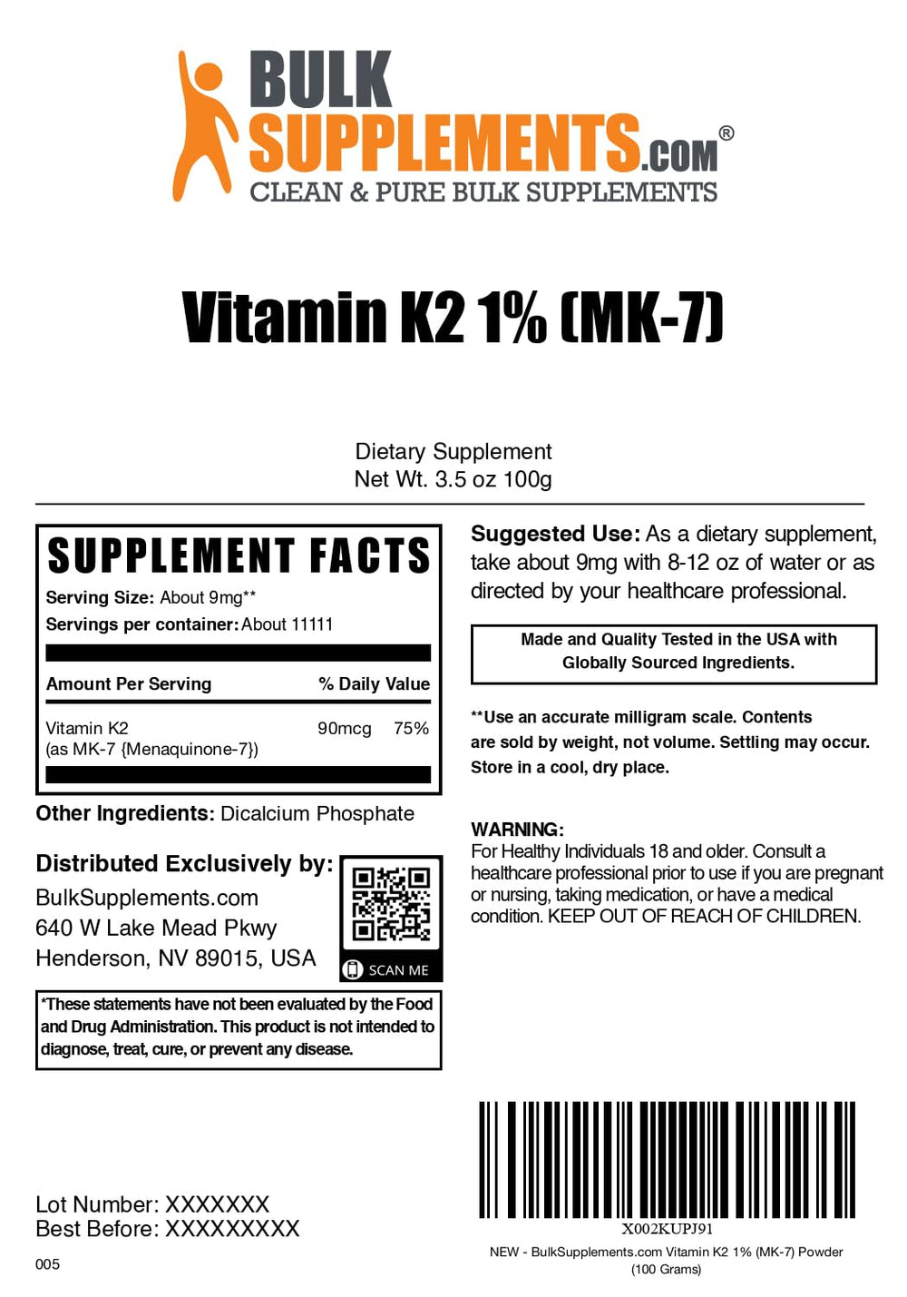BulkSupplements Vitamin K2 MK-7 powder texture close-up highlights fine consistency