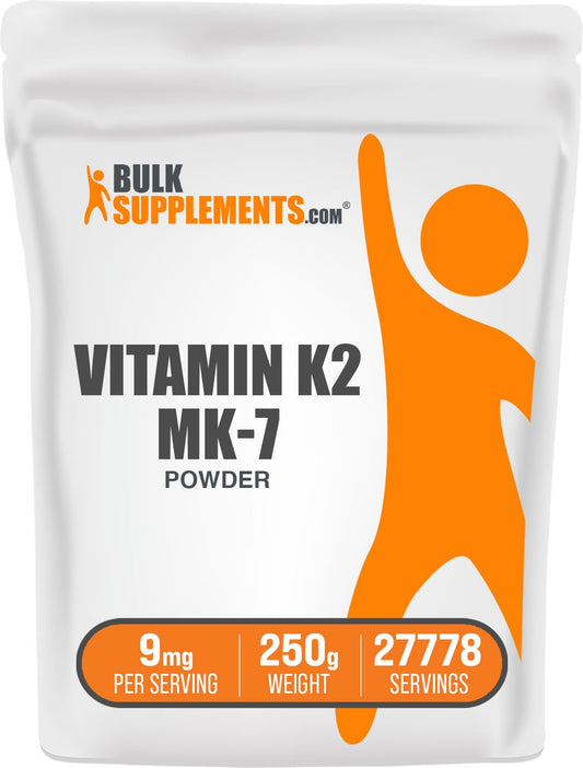 BulkSupplements Vitamin K2 powder bottle with label showing MK-7 for daily wellness