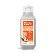 Bulletproof Brain Octane bottle pour showing quick energy for mornings.