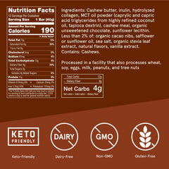 Bulletproof bar close-up highlights chocolate chips and cacao nibs for a cookie-like texture.