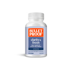 Bulletproof Clarity + Focus bottle front view highlighting caffeine-free mental clarity support.