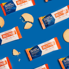 Bulletproof collagen bars ingredients scene highlighting grass-fed collagen and MCT oil.