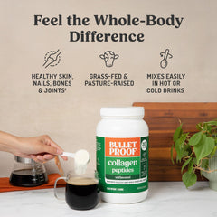 Bulletproof Collagen Peptides stirred into coffee for a convenient morning boost.