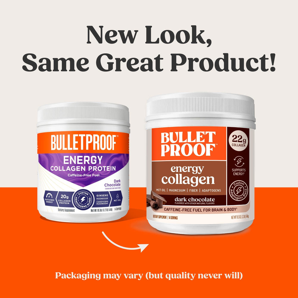 Bulletproof dark chocolate energy collagen protein hot drink for focus and mood.