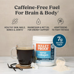 Bulletproof Vanilla Bean mix beside a mug for caffeine-free beverage options